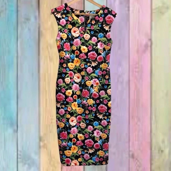 Beige By ECI Black Floral Scuba Lined Sheath Dress - Picture 1 of 16